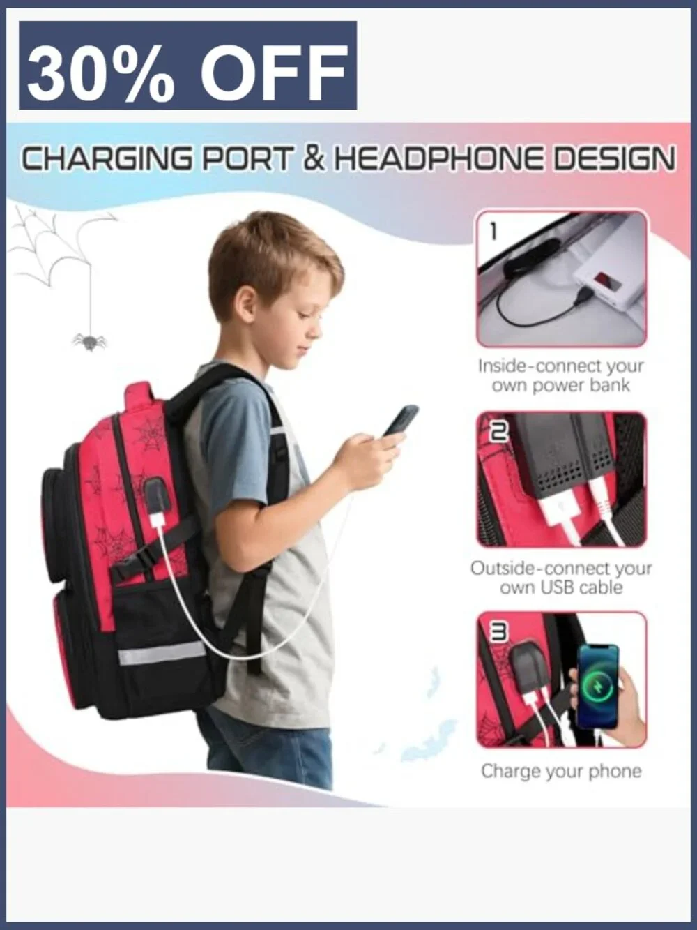 3-in-1 Kids Backpack Set with Lunch Bag & Pencil Pouch, Waterproof, USB Port